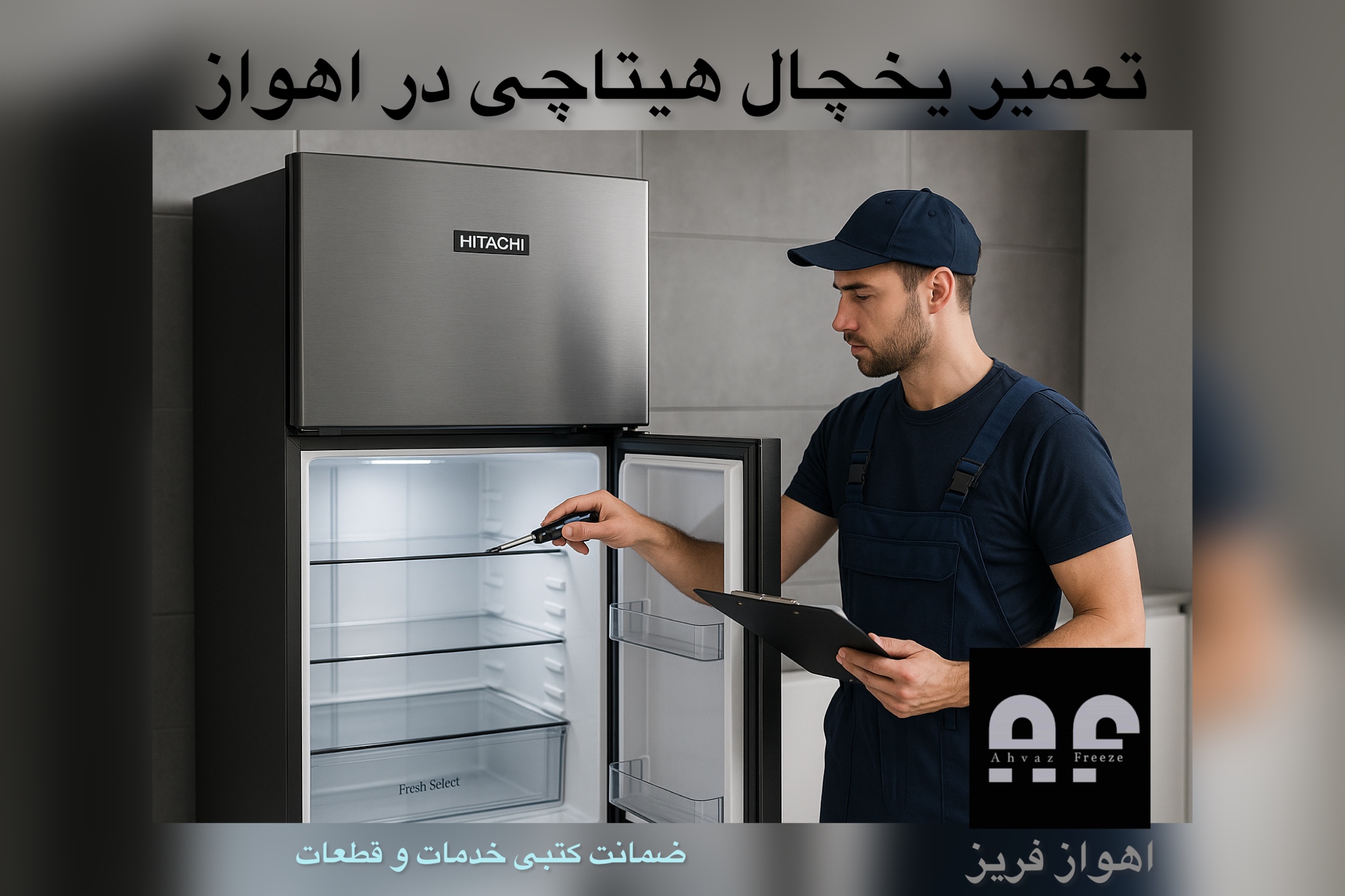 نمایی از یخچال هیتاچی با طراحی مدرن و درب باز، نمایش فضای داخلی